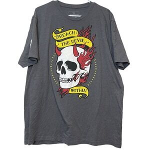Zero Foxtrot Mens T-shirt 2XL Gray Breach The Devil Within Skull Flames‎